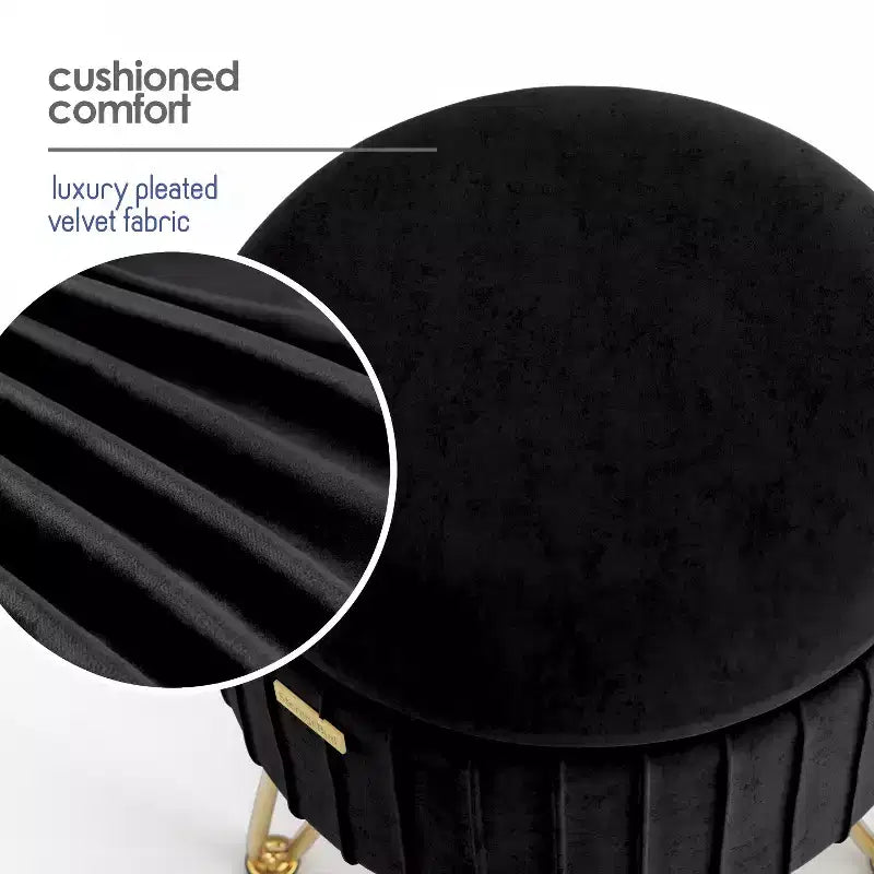 Pleated Velvet Round Storage Ottoman with Flip-Top Lid, 330 lbs Capacity
