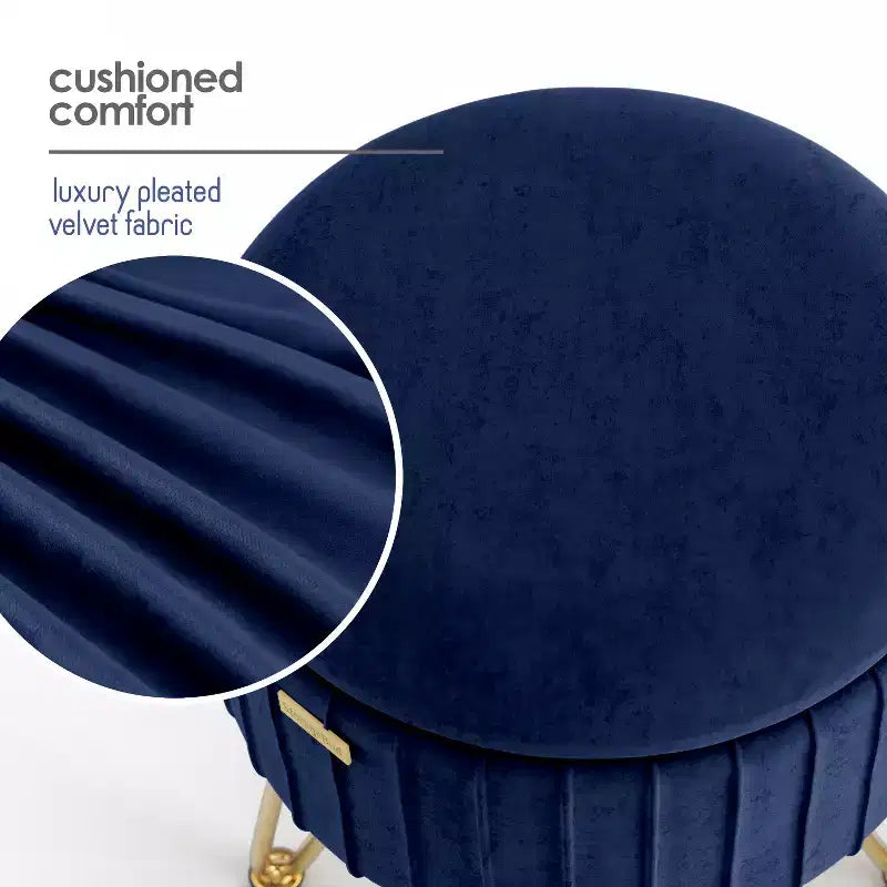 Pleated Velvet Round Storage Ottoman with Flip-Top Lid, 330 lbs Capacity