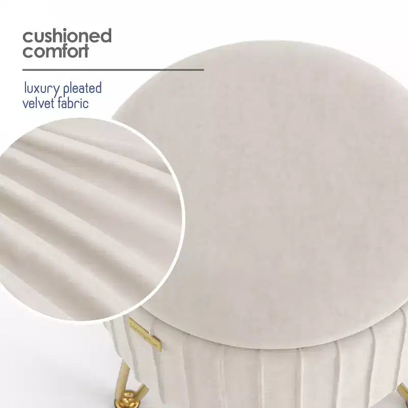 Pleated Velvet Round Storage Ottoman with Flip-Top Lid, 330 lbs Capacity