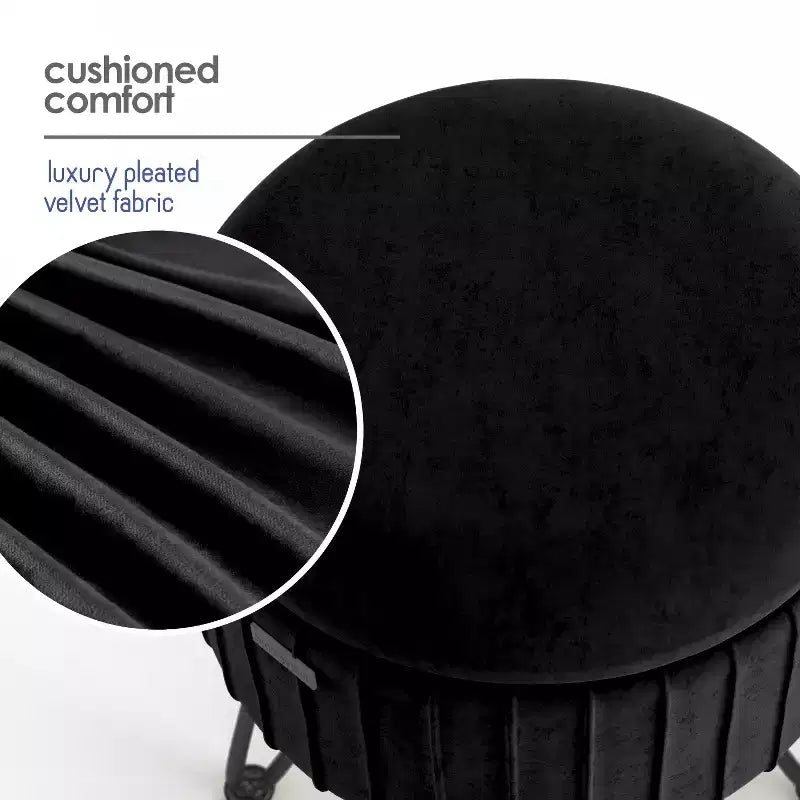 Pleated Velvet Round Storage Ottoman with Flip-Top Lid, 330 lbs Capacity