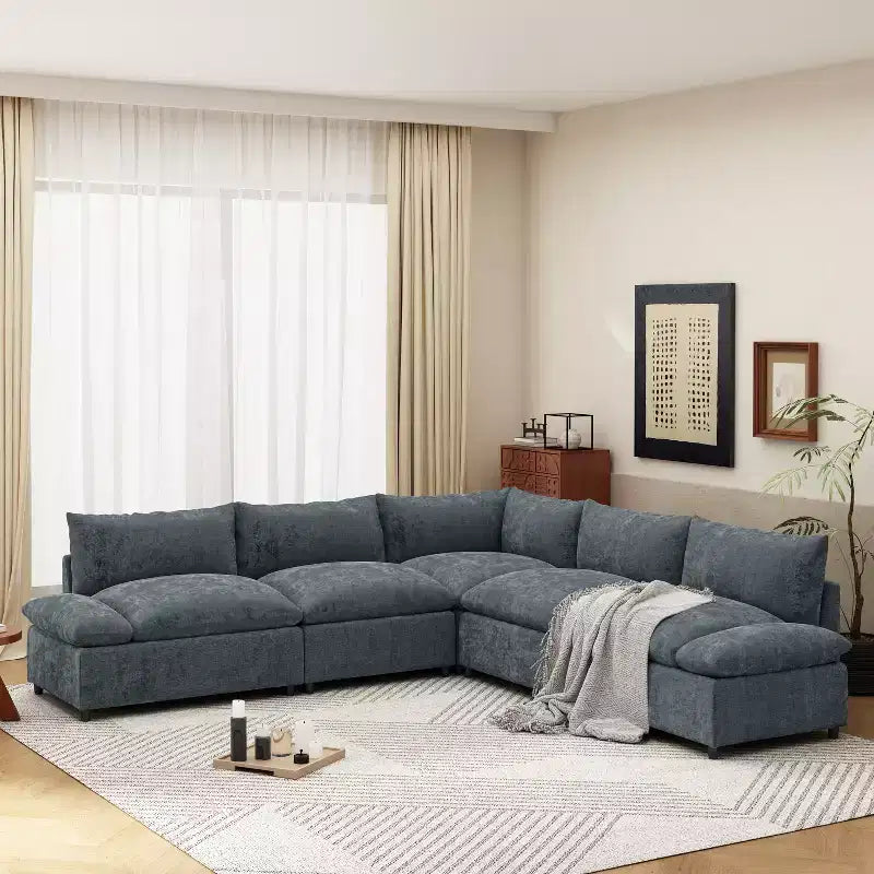 115" Upholstered Modular Sectional Sofa with Hidden Storage Compartments, Gray