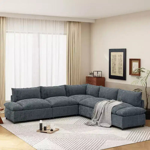 115" Upholstered Modular Sectional Sofa with Hidden Storage Compartments, Gray