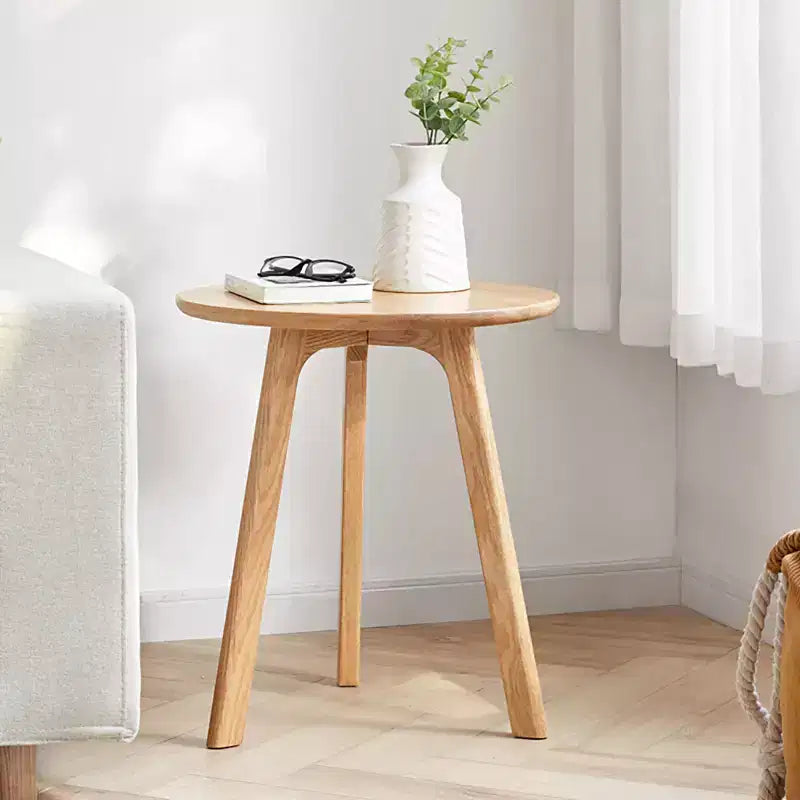 Minimalist 19.7" Three-Leg Solid Oak Round Side Table