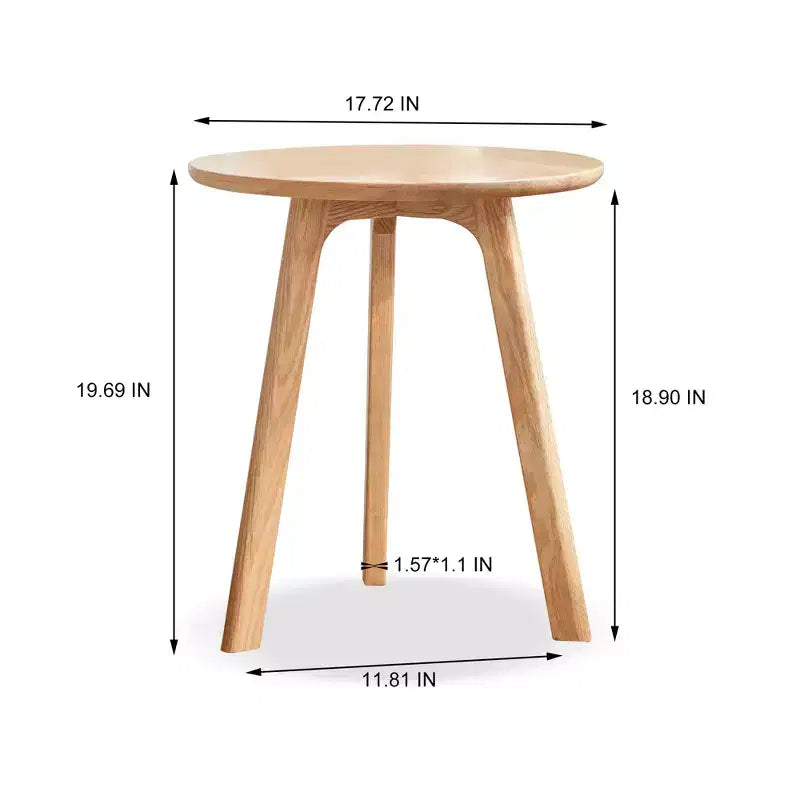 Minimalist 19.7" Three-Leg Solid Oak Round Side Table
