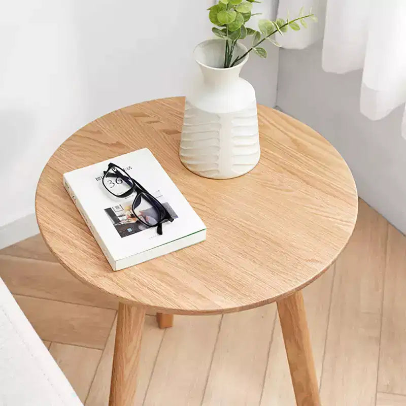 Minimalist 19.7" Three-Leg Solid Oak Round Side Table