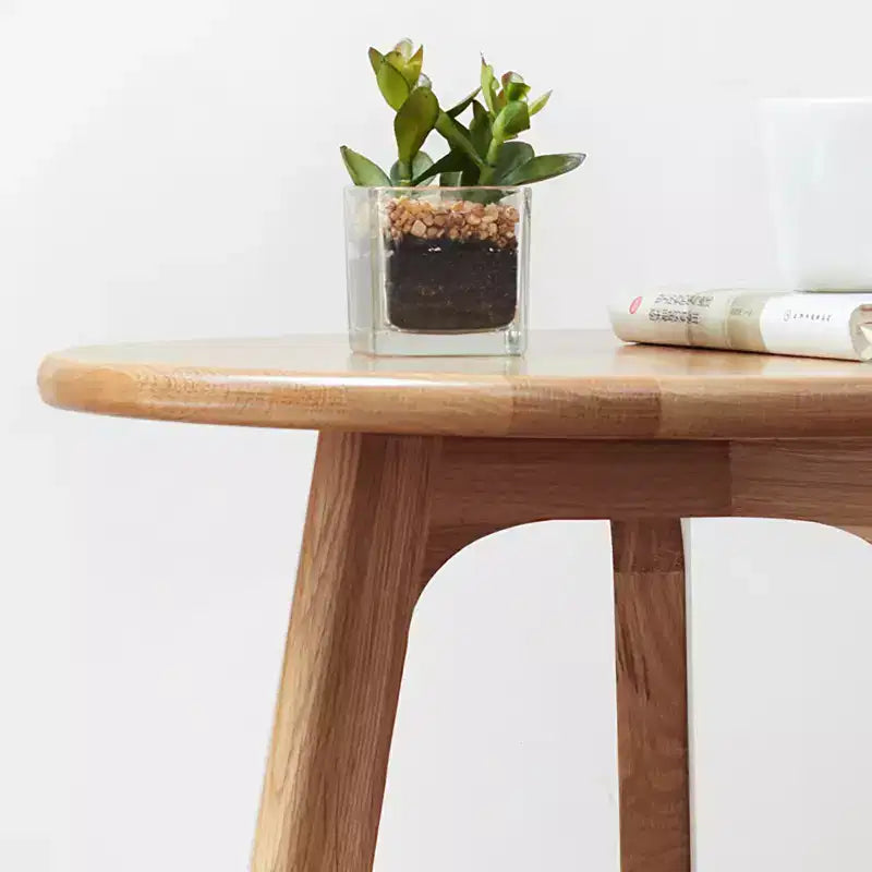 Minimalist 19.7" Three-Leg Solid Oak Round Side Table