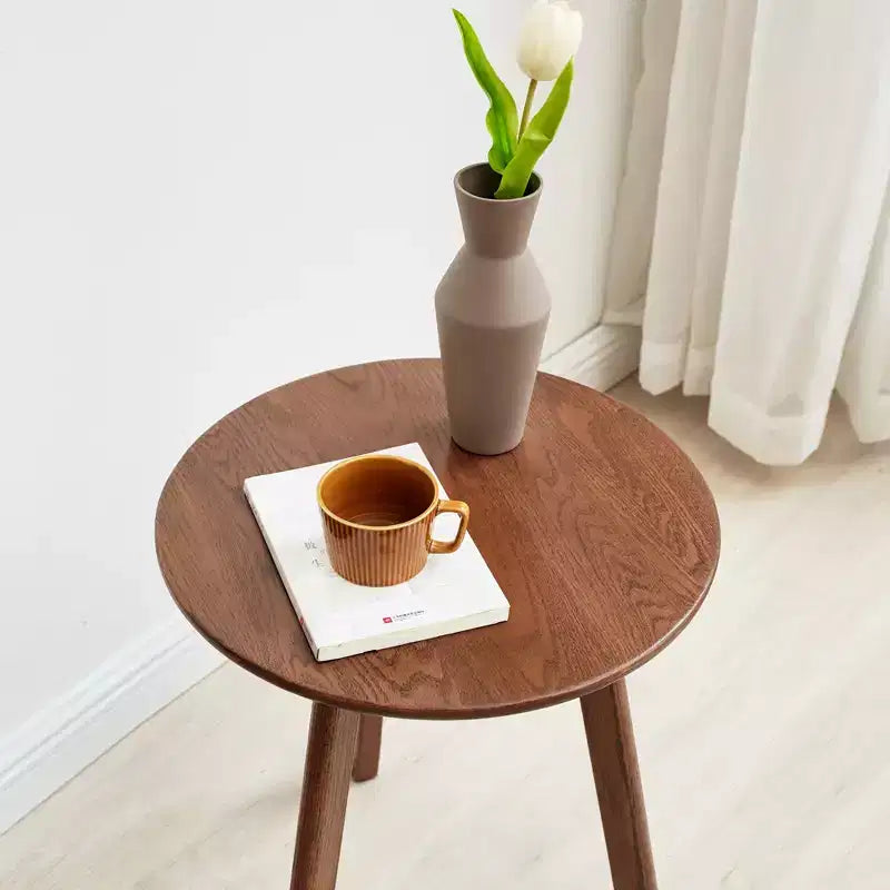 Minimalist 19.7" Three-Leg Solid Oak Round Side Table