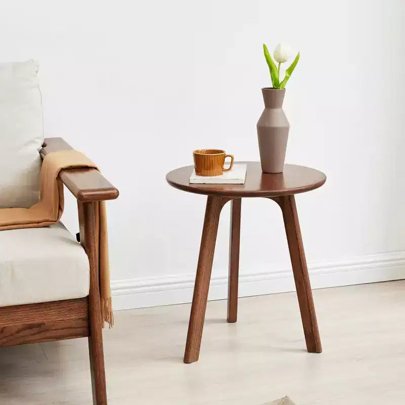 Minimalist 19.7" Three-Leg Solid Oak Round Side Table