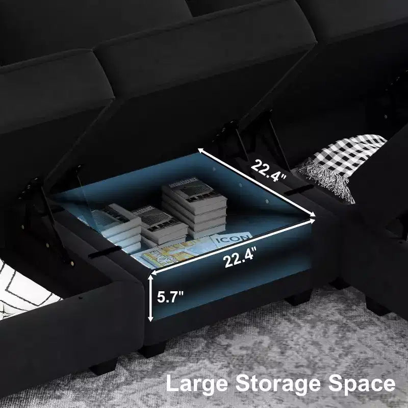 Modular Velvet Ottoman with Storage and Adjustable Armrest/Backrest