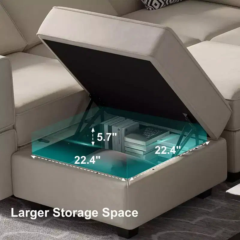 Modular Velvet Ottoman with Storage and Adjustable Armrest/Backrest