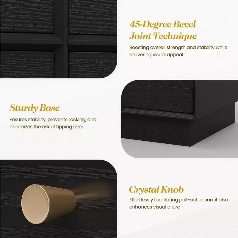 Modern 6-Drawer Dresser with Crystal Knobs and Painted Strip, for Bedroom, Living Room, Hallway, Closet