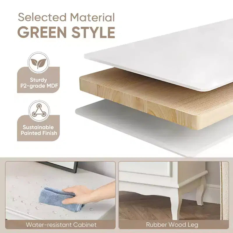 Modern 5-Drawer Dresser with Solid Wood Legs and Painted Finish, for Bedroom, Living Room, Nursery, Hallway
