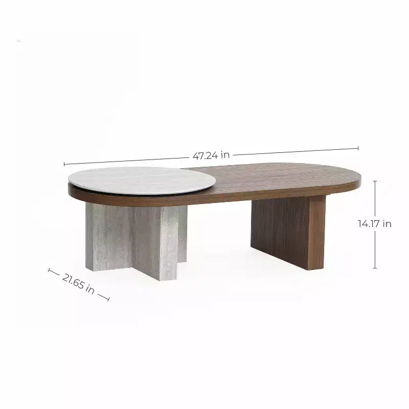 Travertine-Style and Walnut Finish MDF Oval Coffee Table, Brown