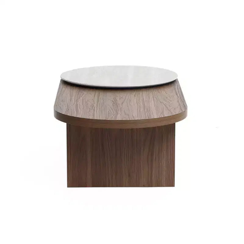 Travertine-Style and Walnut Finish MDF Oval Coffee Table, Brown
