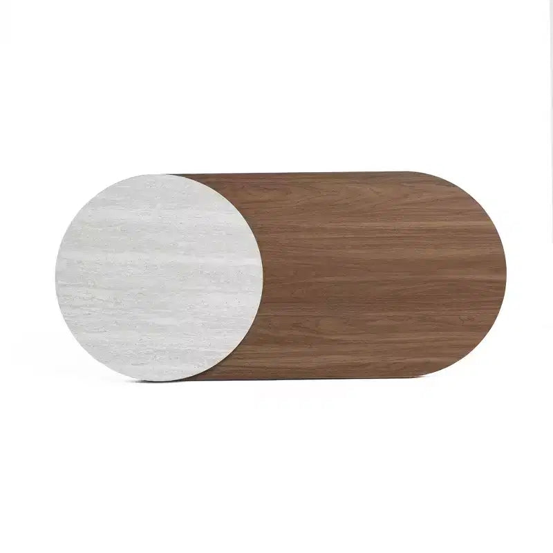 Travertine-Style and Walnut Finish MDF Oval Coffee Table, Brown