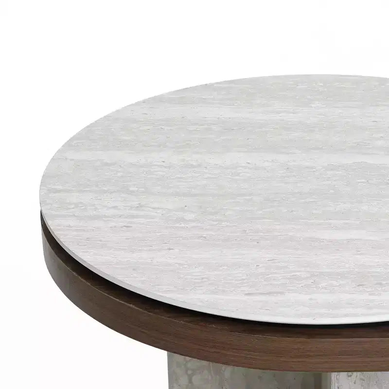 Travertine-Style and Walnut Finish MDF Oval Coffee Table, Brown
