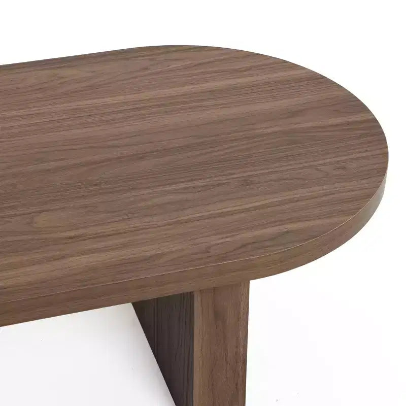 Travertine-Style and Walnut Finish MDF Oval Coffee Table, Brown