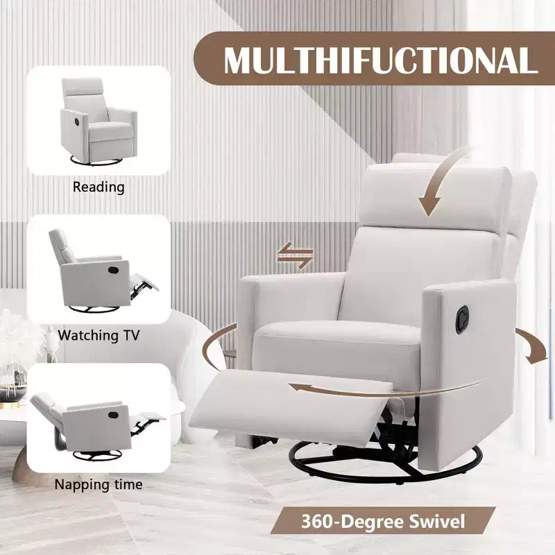 Modern Upholstered Glider Swivel Recliner Chair for Bedroom and Nursery