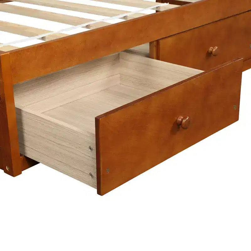 Twin Size Platform Bed with 3 Storage Drawers, Solid Pine Wood