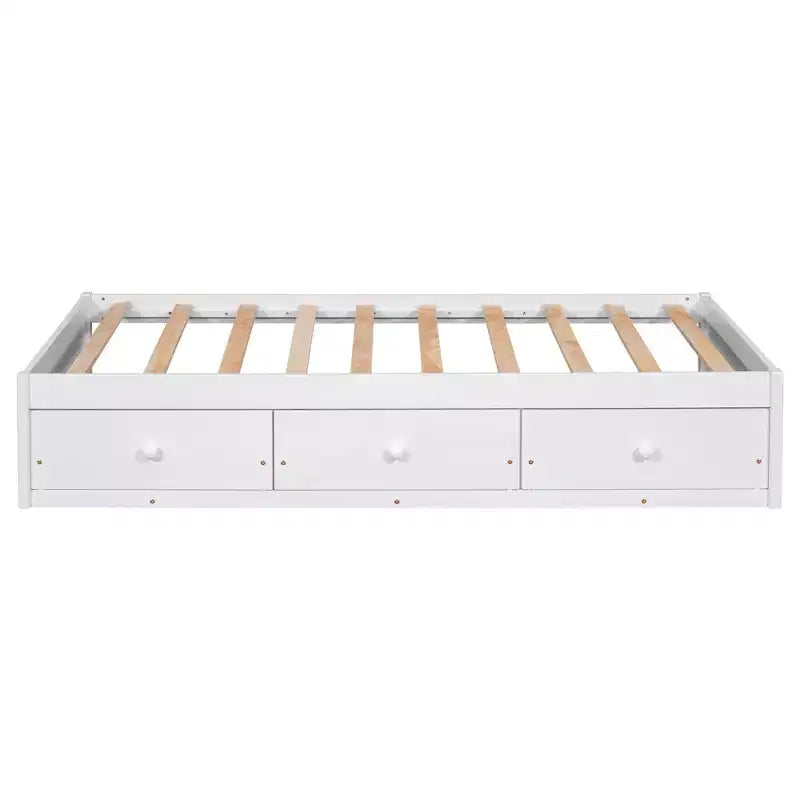 Twin Size Platform Bed with 3 Storage Drawers, Solid Pine Wood