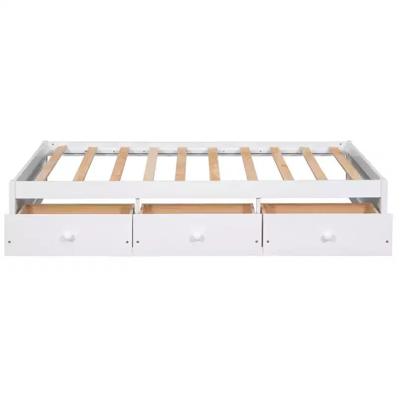 Twin Size Platform Bed with 3 Storage Drawers, Solid Pine Wood