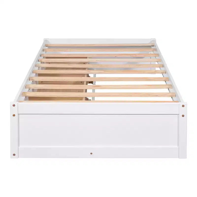 Twin Size Platform Bed with 3 Storage Drawers, Solid Pine Wood