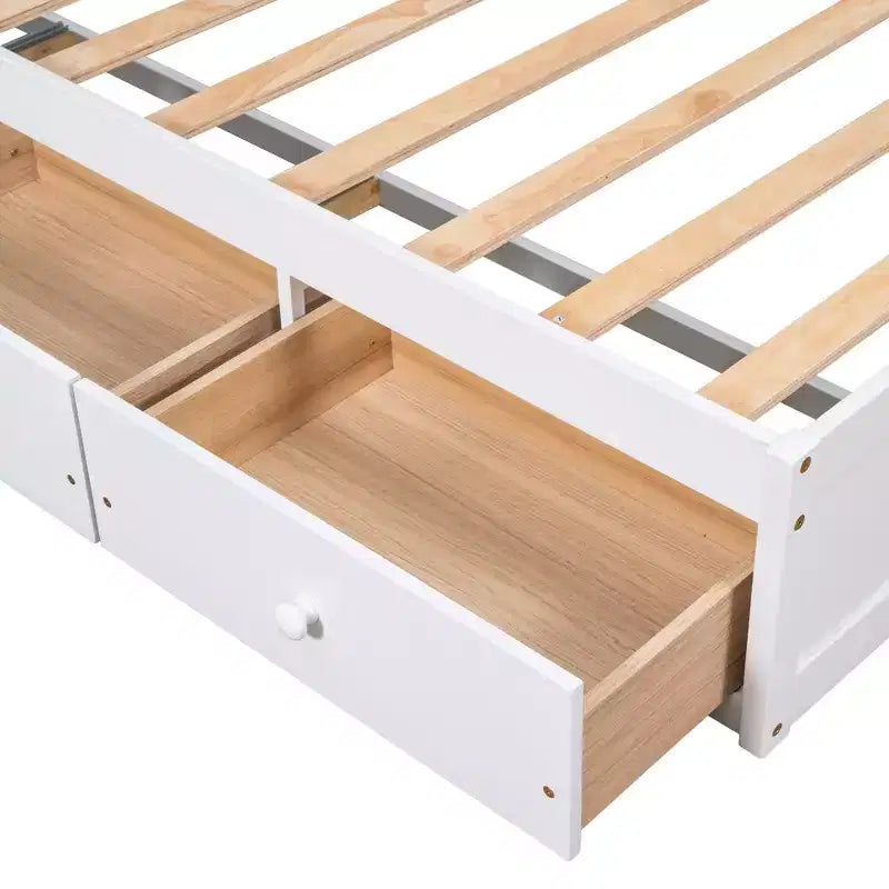 Twin Size Platform Bed with 3 Storage Drawers, Solid Pine Wood