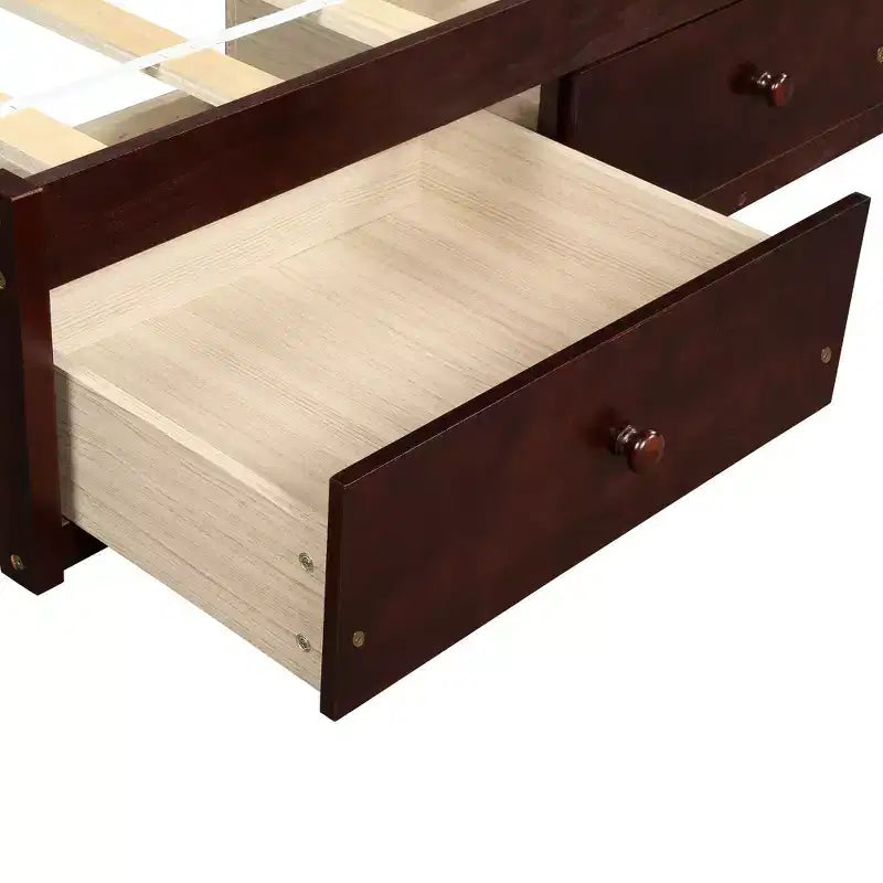 Twin Size Platform Bed with 3 Storage Drawers, Solid Pine Wood