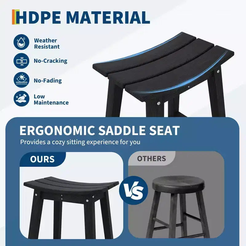 Set of 2 Outdoor Bar Stools, 24 Counter Height Weather-Resistant Chairs with Footrest for Patio, Deck & Kitchen - Black