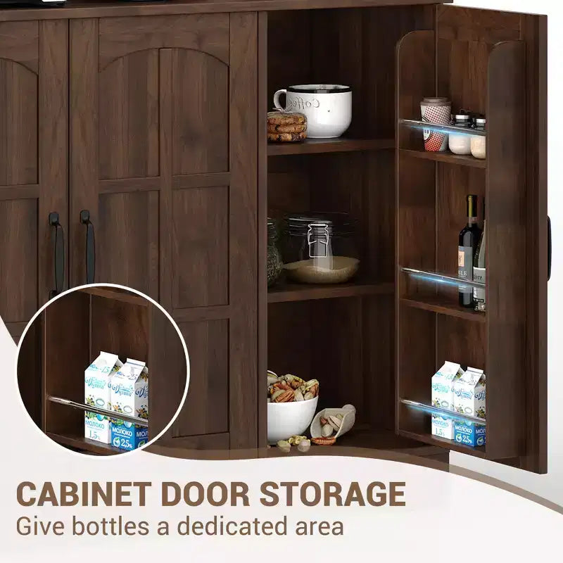 70.9" Tall Pantry Cabinet with Glass Doors, Kitchen Storage with Hutch for Dining Room and Living Room