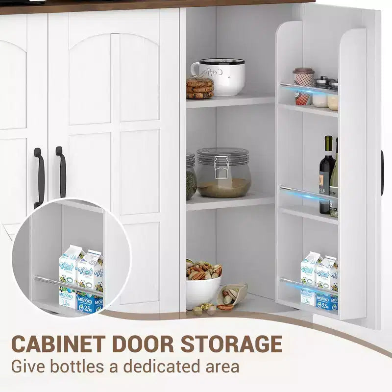 70.9" Tall Pantry Cabinet with Glass Doors, Kitchen Storage with Hutch for Dining Room and Living Room