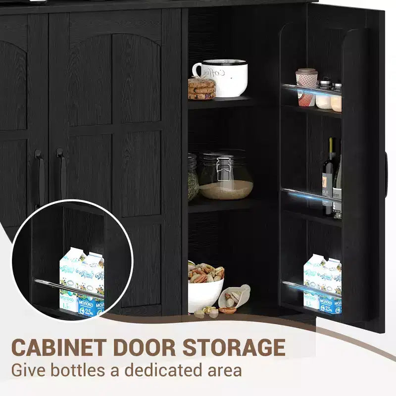 70.9" Tall Pantry Cabinet with Glass Doors, Kitchen Storage with Hutch for Dining Room and Living Room