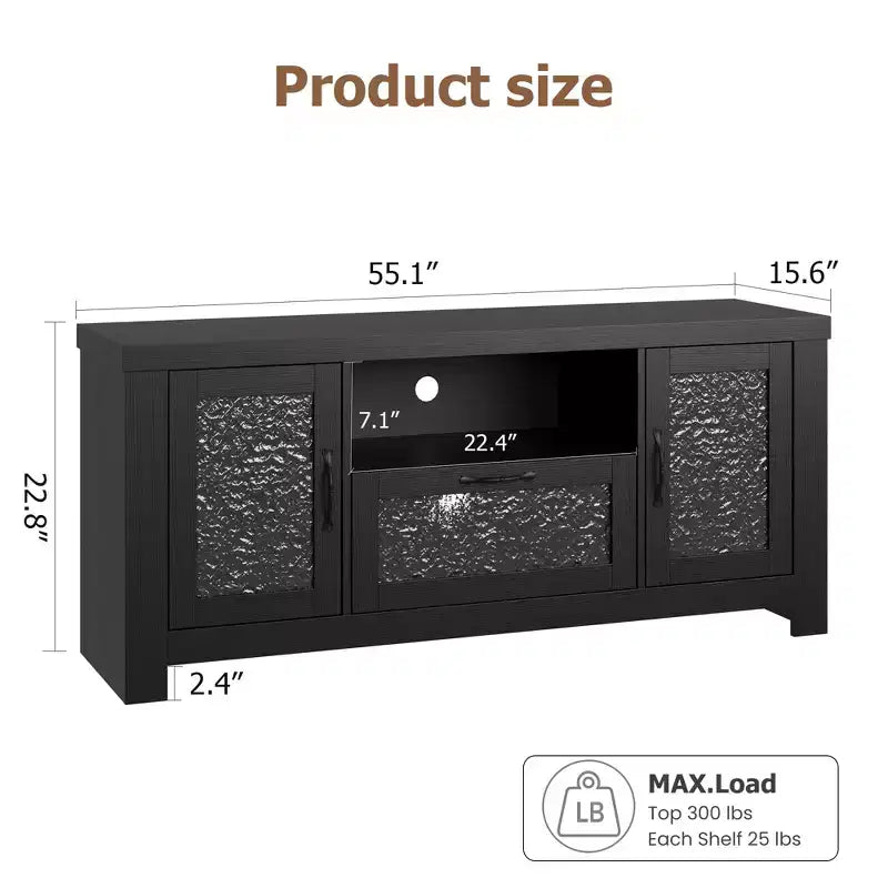 55 Farmhouse TV Stand with Acrylic Doors - 300lb Weight Capacity & Adjustable Shelves Entertainment Center for Living Room or Bedroom