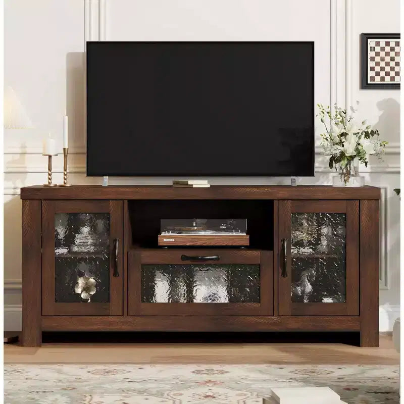 55 Farmhouse TV Stand with Acrylic Doors - 300lb Weight Capacity & Adjustable Shelves Entertainment Center for Living Room or Bedroom