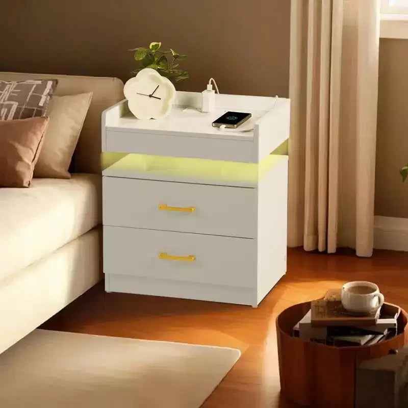 Floating Nightstand with LED Lights and USB Charging, 2-Drawer Bedside Table