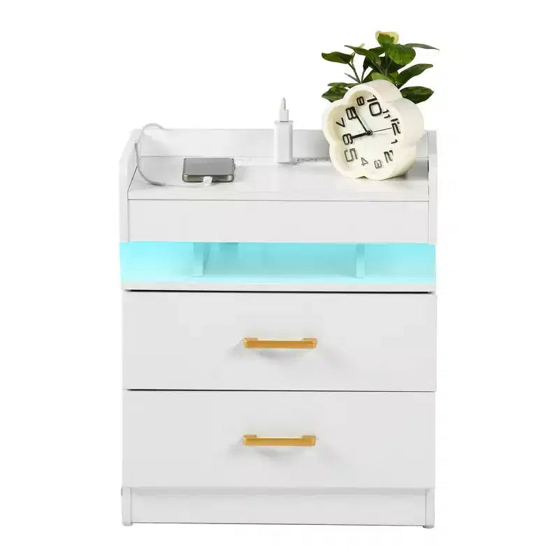 Floating Nightstand with LED Lights and USB Charging, 2-Drawer Bedside Table