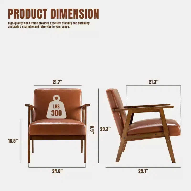 Mid-Century Modern Accent Chair, 5.9" Thick Cushioned Seat, 300 lbs Capacity Solid Wood Frame Armchair for Living Room, Bedroom