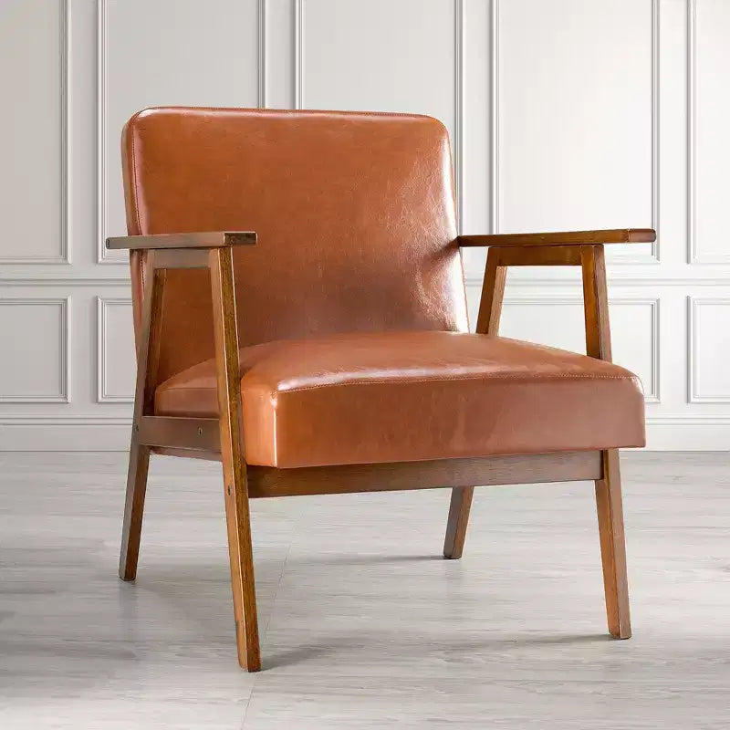 Mid-Century Modern Accent Chair, 5.9" Thick Cushioned Seat, 300 lbs Capacity Solid Wood Frame Armchair for Living Room, Bedroom