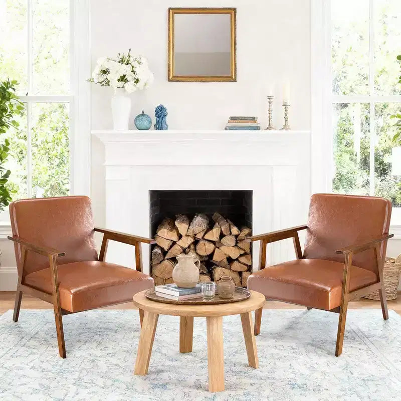 Mid-Century Modern Accent Chair, 5.9" Thick Cushioned Seat, 300 lbs Capacity Solid Wood Frame Armchair for Living Room, Bedroom