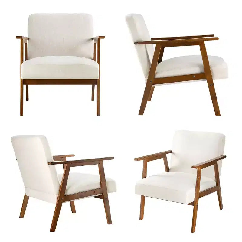 Mid-Century Modern Accent Chair, 5.9" Thick Cushioned Seat, 300 lbs Capacity Solid Wood Frame Armchair for Living Room, Bedroom