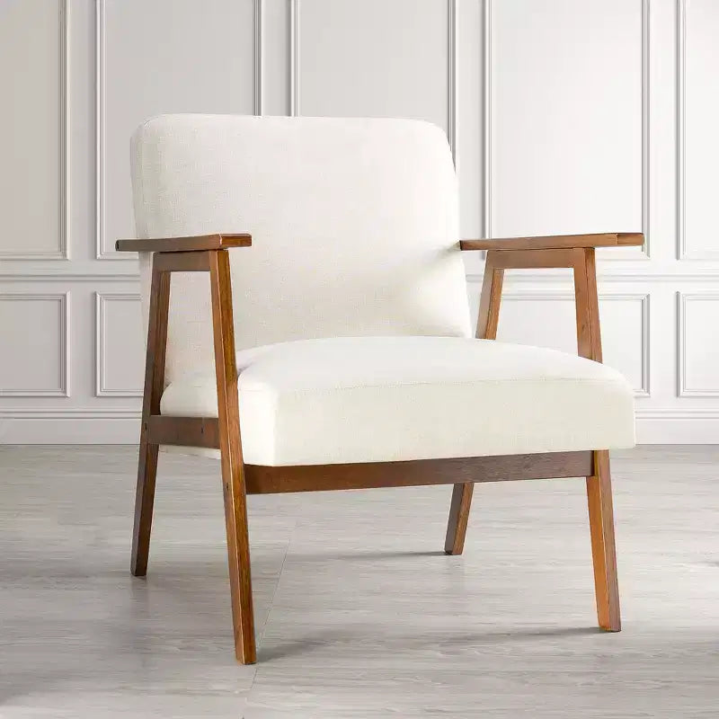 Mid-Century Modern Accent Chair, 5.9" Thick Cushioned Seat, 300 lbs Capacity Solid Wood Frame Armchair for Living Room, Bedroom