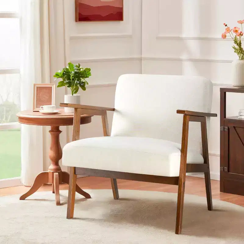 Mid-Century Modern Accent Chair, 5.9" Thick Cushioned Seat, 300 lbs Capacity Solid Wood Frame Armchair for Living Room, Bedroom
