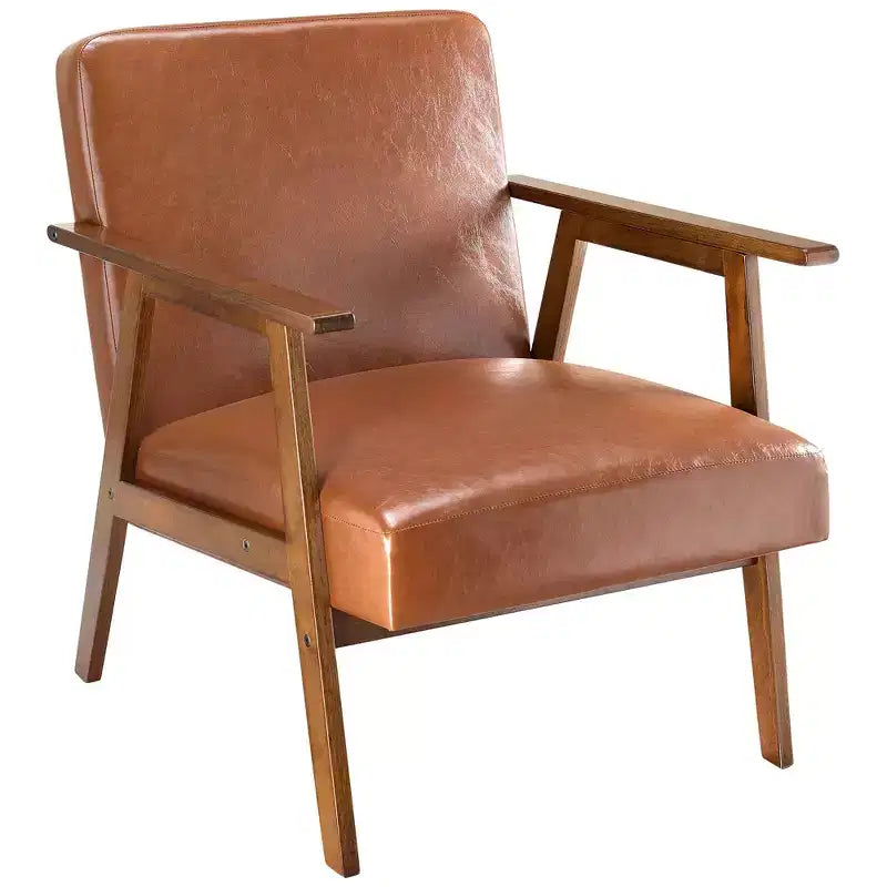 Mid-Century Modern Accent Chair, 5.9" Thick Cushioned Seat, 300 lbs Capacity Solid Wood Frame Armchair for Living Room, Bedroom
