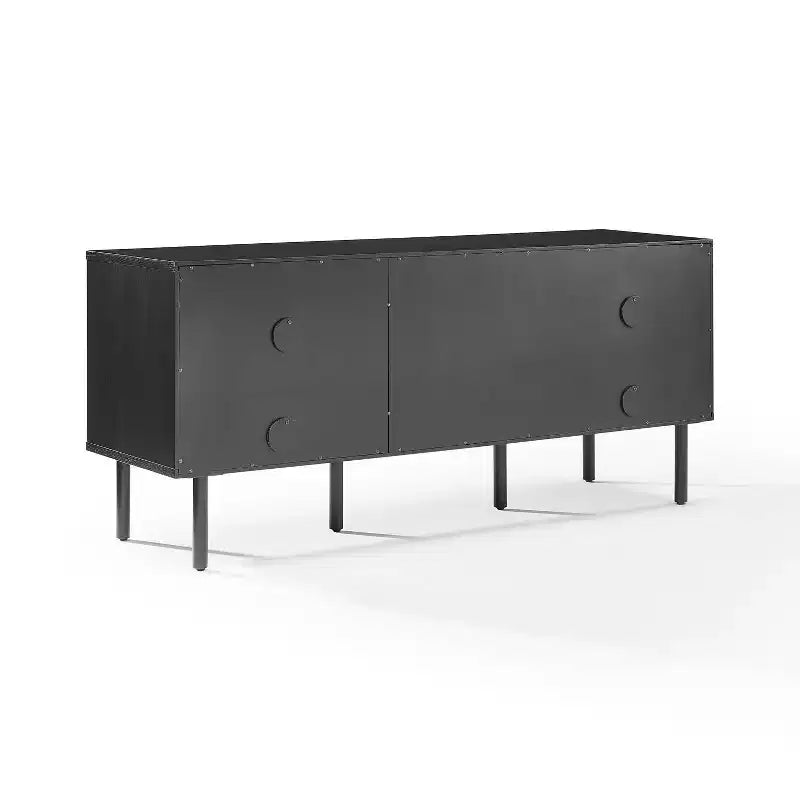 54" Record Storage Sideboard, Black Oak Wood Grain with Brass Handles and Cable Management