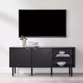 54" Record Storage Sideboard, Black Oak Wood Grain with Brass Handles and Cable Management