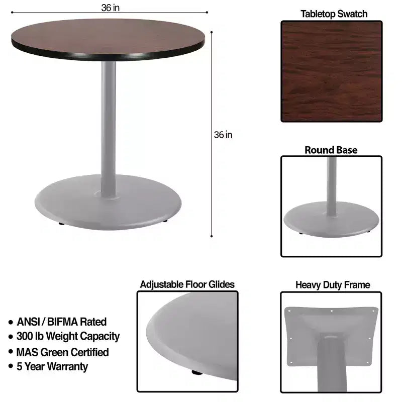 36" Round Dining Table, Gray Steel Pedestal Base with Laminate Top
