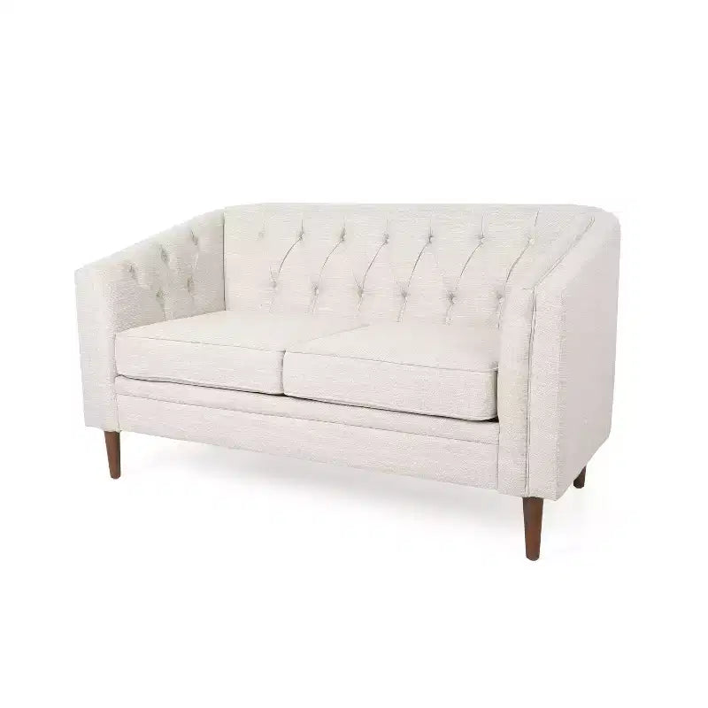 Tufted Loveseat with Button-Tufted Diamond Stitch, Beige/Espresso