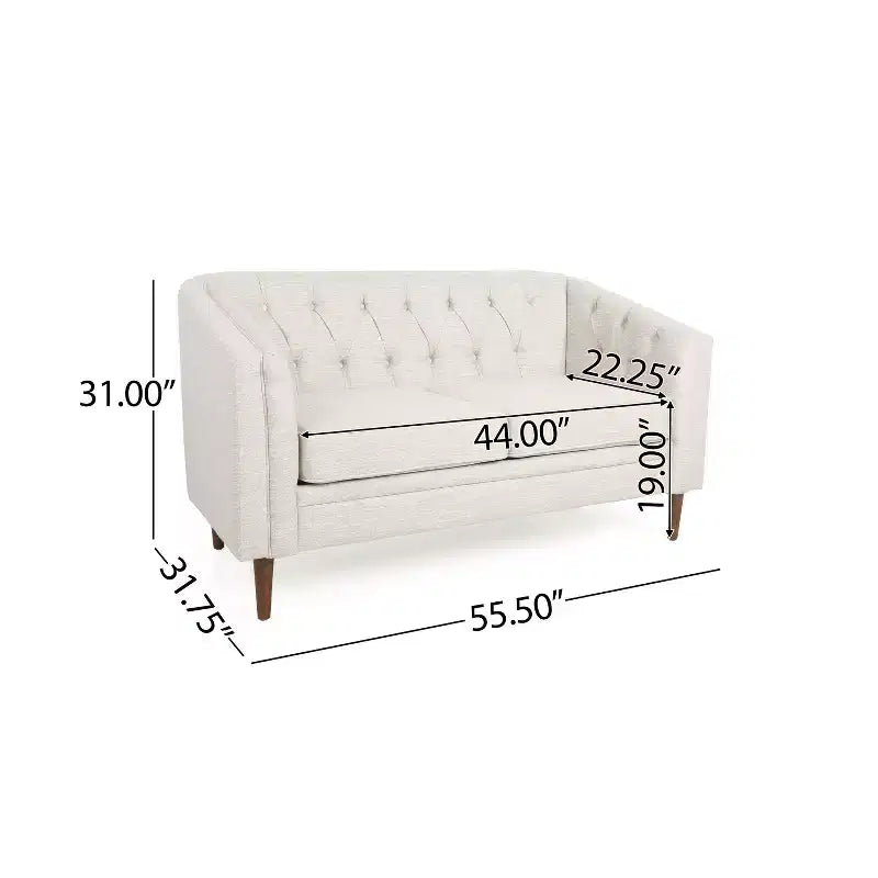 Tufted Loveseat with Button-Tufted Diamond Stitch, Beige/Espresso