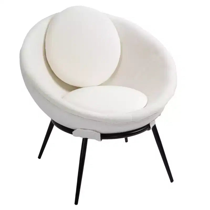 Modern Art-Inspired Cup-Shaped Accent Lounge Chair, White with Iron Legs