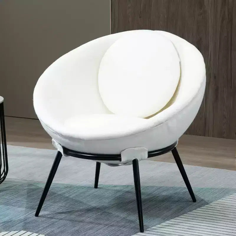 Modern Art-Inspired Cup-Shaped Accent Lounge Chair, White with Iron Legs